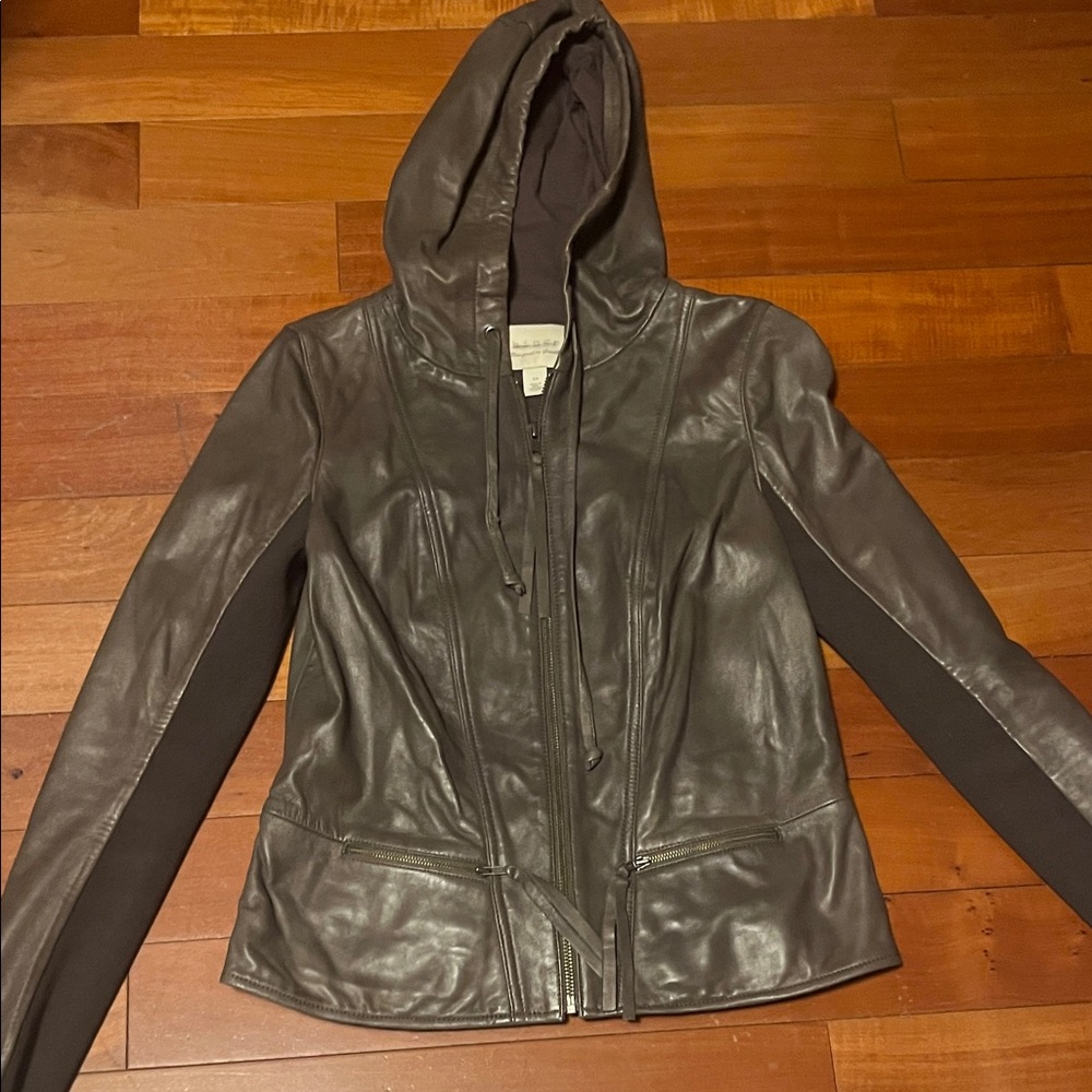 Hooded leather jacket